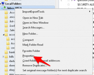 thunderbird inbox properties